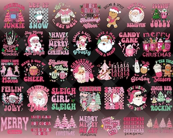 35+ Designs Retro Christmas Sublimation Png Bundle, Christmas Png bundle, Pink Santa PNG, Pink Xmas, Groovy Pink Christmas