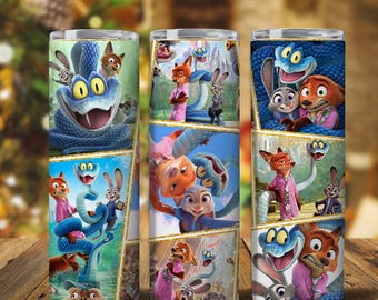 Vaso de 20 oz con personajes de película: Conejo y Zorro, PNG, Pareja de dibujos animados a juego, Vaso de San Valentín de 20 oz, Envoltura para vaso de pareja: Zorro y Conejo