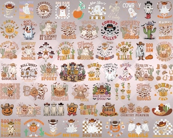 Paquete de más de 60 diseños de Halloween occidental PNG, fantasma de vaquero PNG, calabaza de Halloween, temporada espeluznante PNG, feliz Halloween PNG, Hola calabaza PNG