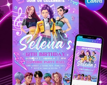 Bearbeitbare Geburtstagseinladung | Anime Mottoparty| Anime Einladen | Geburtstagsfeier| Kindergeburtstag einladen | Canva Vorlage | Kpop Geburtstag einladen