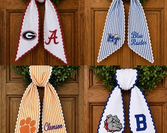 Banda decorativa de fútbol americano, decoración de puerta con monograma a rayas, cinta para fiestas previas a partidos de fútbol americano universitario, banda personalizada para la universidad.
