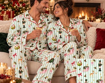 Matching Martini Christmas Pajamas, Couples Cocktail Sleepwear Set, Olive Martini Holiday PJs, Festive Xmas Lounge Set, Christmas Gift
