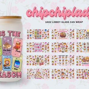Christmas 16oz Glass Can Wrap PNG Bundle, Christmas Libbey Glass Can 16oz, Christmas Calories, Mexican Christmas, Pan Dulce Glass Can Wrap