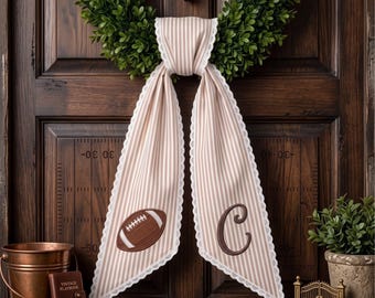 Personalized Football Striped Gingham Door Bow, Custom University Sash, Sports Team College Fan Decor, Gameday Home Decor