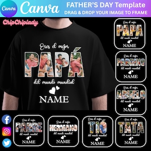 Aangepaste sjabloon Papa Padre Photo Canva, gepersonaliseerde foto png, aangepaste foto toevoegen, aangepast Spaans vaderdagcadeau, digitaal bestand