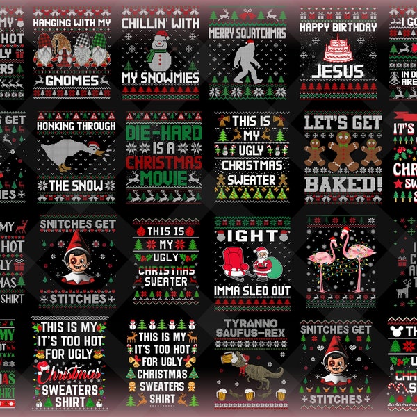 30+ Designs Ugly Christmas Sweaters Png Bundle, Christmas Png, Ugly Sweater Png, Ugly Sweater Clipart, Retro Ugly Sweater Png