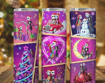 Weihnachten Alptraum 20 Unzen Tumbler PNG, Cartoon Alptraum Film Cup Wrap, gruseliger netter Urlaub Tumbler Design, Alptraum Paar Png