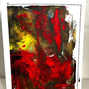 Biglietto monotipo con cornice cucita e busta, fatto a mano, dipinto a mano e firmato, vuoto, opera d'arte originale unica nel suo genere, biglietto di auguri