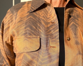 Hand-Dyed Shibori Linen Shirt: Tiger Dreams Wearable Art (S-M)