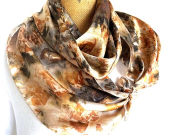 Hand-Dyed Satin Silk Scarf: Eco Dyed Wearable Art - 11"x60"