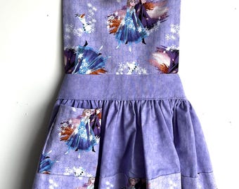 Girl's Apron, Movie "Frozen" Royals Elsa & Anna, Cotton, Pocket, Neck and Waist Ties