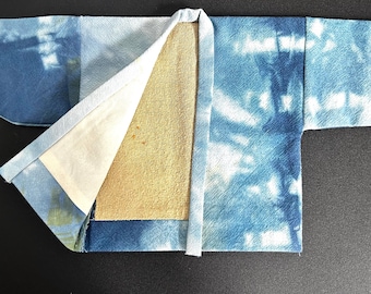 Handmade Miniature Kimono, Shibori Indigo Dyed, Eco Dyed, Cottons, Hand Stitching, Lined, Back Details