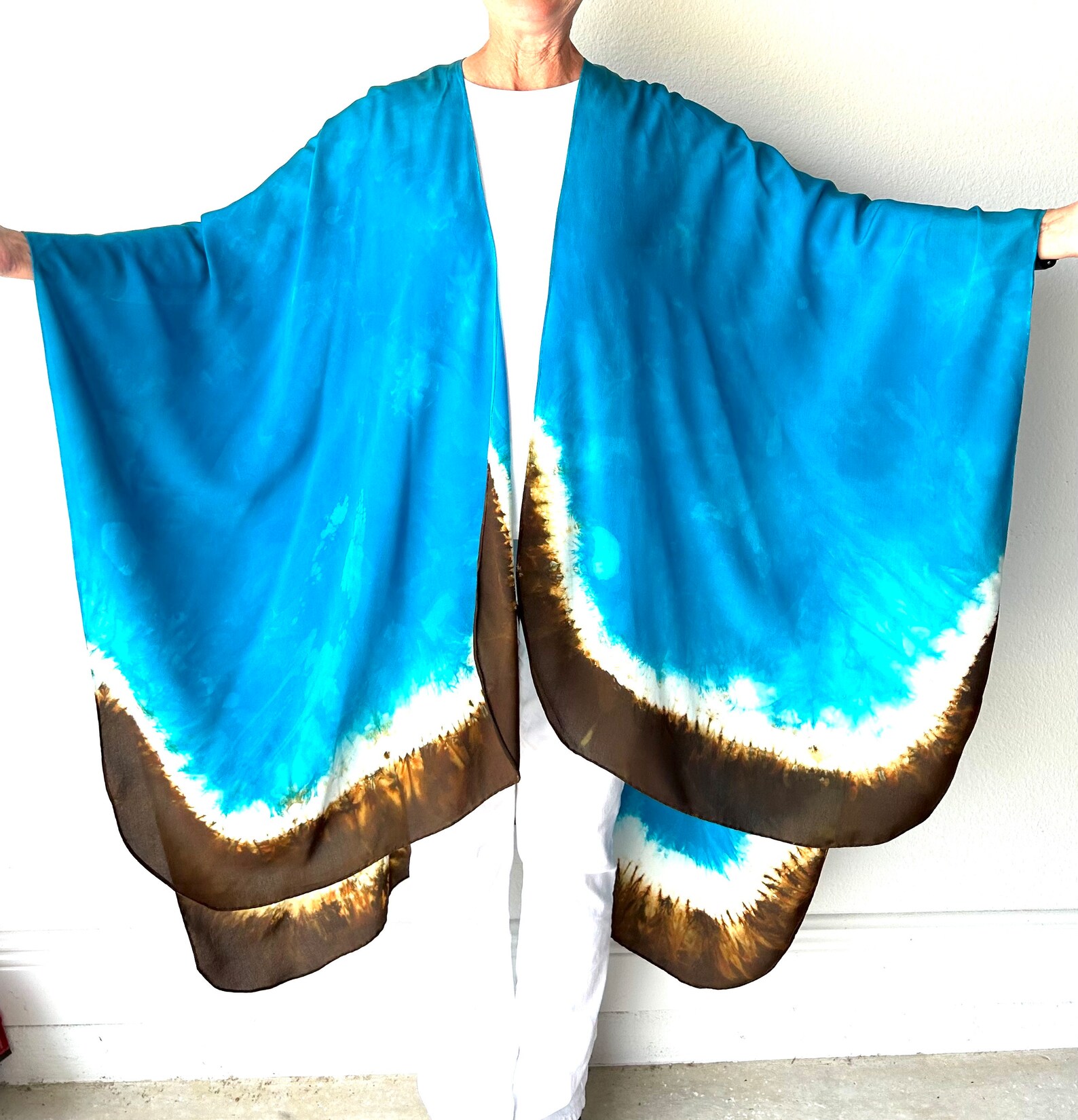 The Sophia, Crepe De Chine Silk Ruana, Shibori Style, Unique ...