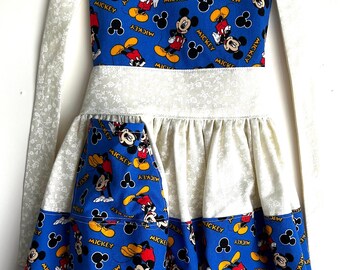 Mickey Mouse Apron for Little Girl, Hand Made: Pocket, Neck and Waist Ties, Cotton