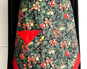 Hand Made Christmas Apron, Cotton, Pocket, Waist Ties, Vintage Inspiration
