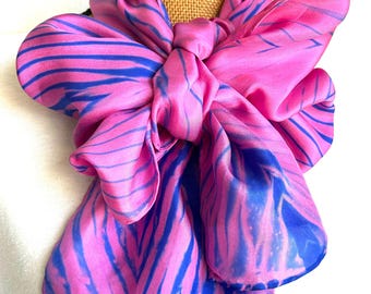 Arashi Shibori Silk Scarf: Hand-Dyed Fuchsia and Blue