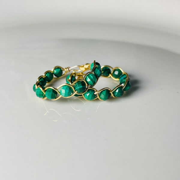 Malachite Braided Wrapped Ring, Mutli-wire ring, Dainty Malachite Gold Braided Wire Wrapped Ring, Malachite Stacking Ring, Green Malachite