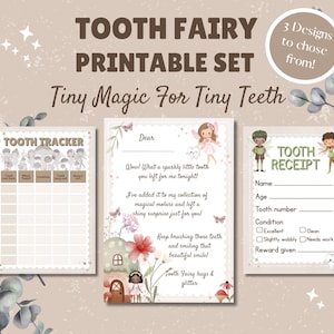 Set stampabile della Fatina dei Denti - Lettera, Ricevuta dei Denti e Tracker / 3 Disegni Magici / Download PDF del Pacchetto Fatina dei Denti per Bambini