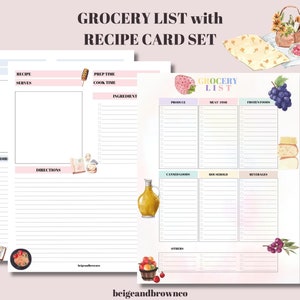 Grocerylist Template and Recipe Card Set - Get Organized for Shopping & Meals!