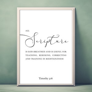 Timothy 3:16  Bible Verse Wall Art, Digital Download, Christian Gift, Bible Printable, Office Home Decor, Scripture Print Art Saying