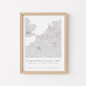 Custom Road Trip Map Print with Real GPS Route, Personalized Travel Map Poster, Honeymoon Keepsake Art, Anniversary Gift for Couple