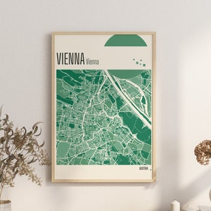 Imprimir Mapa Mapas de la ciudad de Viena AUSTRIA Mapa de la ciudad Impresiones en terracota Arte mural en jade verde y azul Viena AUSTRIA Mapas de la ciudad