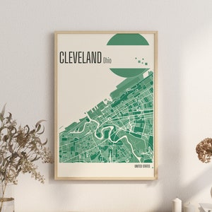Imprimir Mapa CLEVELAND Mapa de la ciudad de Ohio Impresiones en terracota Arte mural en jade verde y azul Mapa de Cleverland ESTADOS UNIDOS Mapas de la ciudad Descarga digital