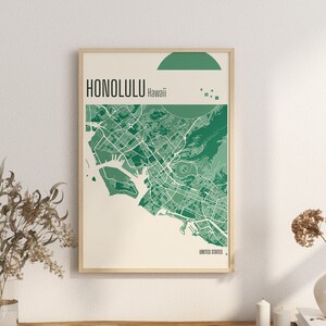 Imprimir Mapa Mapa de la ciudad de Honolulu, Hawái Impresiones en terracota Arte mural en jade verde y azul Mapa de Honolulu Mapas de ciudades de Estados Unidos Descarga digital
