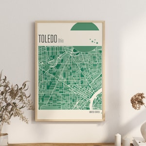 Imprimir Mapa TOLEDO Mapa de la ciudad de Ohio Impresiones en terracota Arte mural en jade verde y azul Mapa de Toledo Mapas de la ciudad de ESTADOS UNIDOS Descarga digital