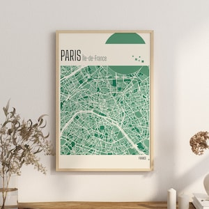 Imprimir Mapa Mapas de la ciudad de París Île-de-France Mapa de la ciudad Impresiones de terracota Arte mural de jade verde Mapas de ciudades europeas de París, Francia, Mapa de la ciudad de París