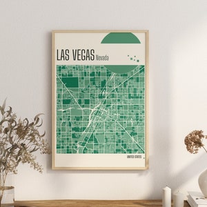 Impression carte Las Vegas, Nevada, carte de la ville, impression en terre cuite, art mural jade vert et bleu, carte de Las Vegas, cartes de la ville des États-Unis en téléchargement numérique