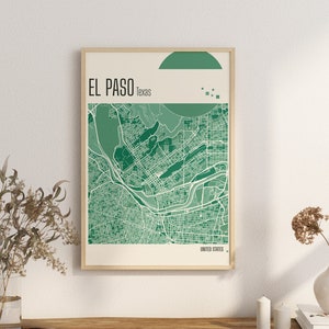Imprimir Mapa Mapa de la ciudad de El Paso Texas Impresiones en terracota Arte mural en jade verde y azul Mapa de El Paso ESTADOS UNIDOS Mapas de la ciudad Descarga digital