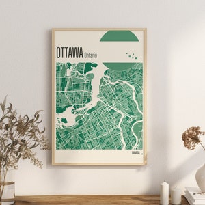 Imprimir mapa Ottawa Ontario Mapas de la ciudad Mapa de la ciudad de Canadá Impresiones de terracota Arte de pared de jade verde y azul Ottawa Canadá Mapas de la ciudad en Ontario