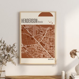 Impression carte, carte de la ville de Henderson, Nevada, impression en terre cuite, art mural en jade vert et bleu, carte de Henderson, téléchargement numérique des cartes de la ville des États-Unis