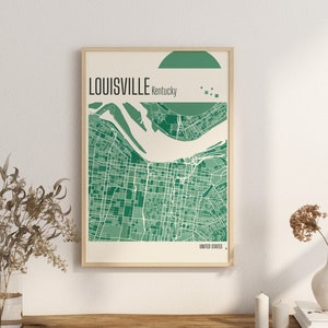 Imprimir Mapa Louisville Kentucky Mapa de la ciudad Impresiones en terracota Arte mural verde y azul Mapa de Louisville Mapas de ciudades de Estados Unidos Descarga digital