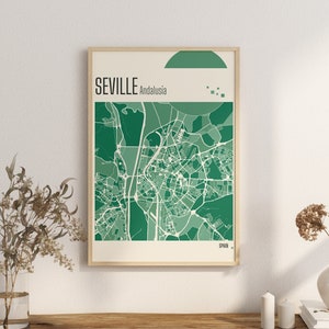 Imprimir Mapa SEVILLA Mapa de la ciudad de Andalucía Impresiones en terracota Arte mural en jade verde y azul Mapa de Andalucía Mapas de ciudades de ESPAÑA Descarga digital