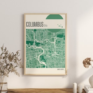 Imprimir Mapa COLUMBUS Mapa de la ciudad de Ohio Impresiones en terracota Arte mural en jade verde y azul Mapa de Columbus Mapas de la ciudad de ESTADOS UNIDOS Descarga digital