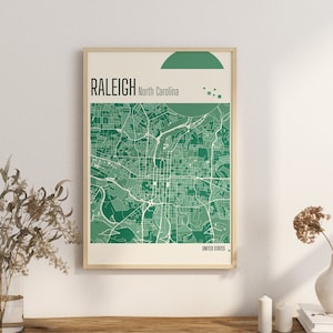 Imprimir Mapa RALEIGH Mapa da Cidade da Carolina do Norte Impressões em Terracota Arte de Parede em Jade Verde e Azul Mapas da Cidade dos ESTADOS UNIDOS Download Digital