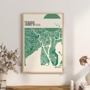 Kaart afdrukken Tampa Florida stadsplattegrond terracotta prints groene en blauwe jade muur kunst Tampa kaart Verenigde Staten stadsplattegronden digitale download
