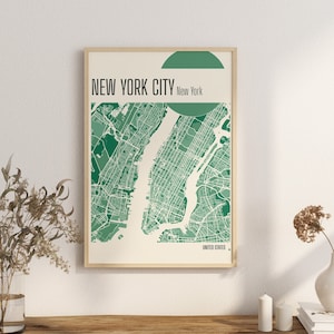 Druck Karte New York City Map Terrakotta Prints Grüne und blaue Jade Wandkunst NEW YORK CITY Maps USA Stadt Karten Digitaler Download
