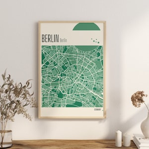 Imprimir Mapa BERLÍN Mapa de la ciudad de Berlín Impresiones en terracota Arte mural en jade verde y azul Mapa de BERLÍN Mapas de la ciudad de ALEMANIA Descarga digital