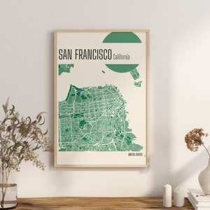印刷地図 サンフランシスコ カリフォルニア 都市地図 アメリカ合衆国 都市地図 テラコッタプリント 緑と青の翡翠ウォールアート サンフランシスコ 都市地図