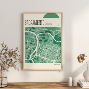 Imprimir Mapa Mapa de la ciudad de Sacramento, California Impresiones en terracota Arte mural en jade verde y azul ViLLE Mapas de ciudades de Estados Unidos Descarga digital