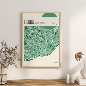 Imprimir Mapa LISBOA Mapa da Cidade de Lisboa Impressões em Terracota Arte de Parede em Jade Verde e Azul Mapa de LISBOA Mapas da Cidade de PORTUGAL Download Digital