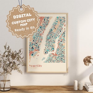Print Map YOUR CITY Maps City Custom Map Prints, Wall Art any Location City US Europe America City Maps Colorful Maps Mosaic
