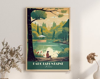 Print Parc La Fontaine Poster Quebec Montreal Poster Lakeside Picnics Wall Decor Sunday Strolls Music Events Art Print Canada Montréal