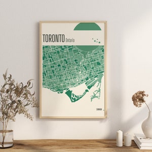 Imprimir Mapa Mapas de la ciudad de Toronto, Ontario Mapa de la ciudad de Canadá Impresiones en terracota Arte mural en jade verde y azul Mapas de la ciudad de Toronto, Canadá, Ontario