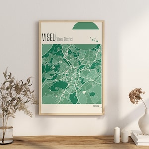 Print Map VISEU Viseu District City Map Terracotta Prints Green and blue Jade Wall Art VISEU map PORTUGAL City Maps Digital Download