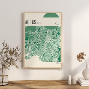 Druck Karte ATHEN Attika Stadt Karte Terrakotta Prints Grüne und blaue Jade Wandkunst ATHEN Landkarte GREECE Stadt Maps Digitaler Download