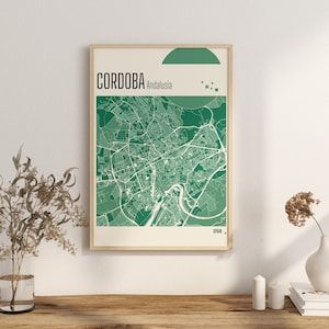 Imprimir Mapa CÓRDOBA Mapa de la ciudad de Andalucía Impresiones en terracota Arte mural en jade verde y azul Mapa de Andalucía Mapas de la ciudad de ESPAÑA Descarga digital
